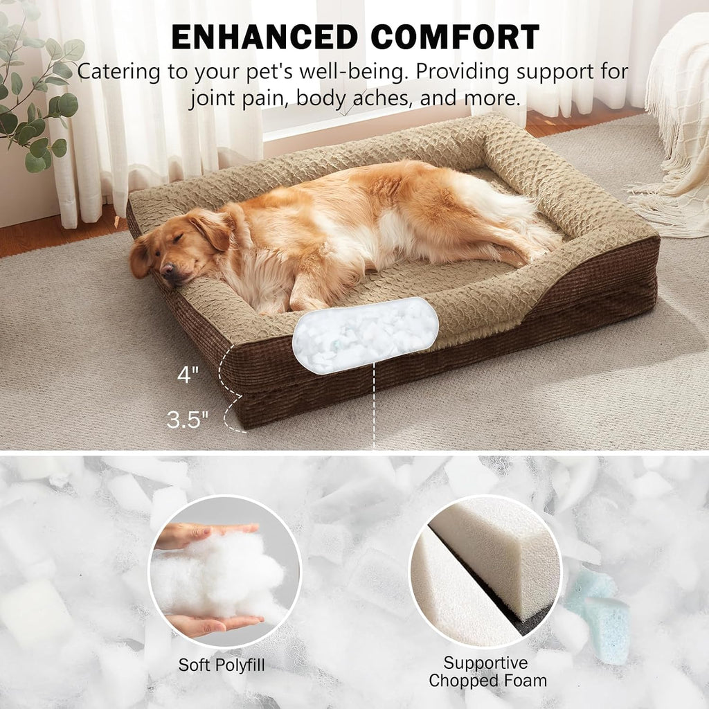 Orthopedic Dog Beds Large Sized, XL Washable Egg-Crate Memory Foam Dog Couch with Washable Removable Cover
