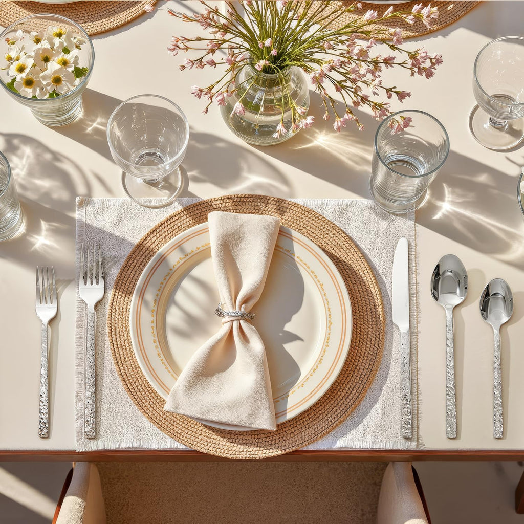 40 Pieces Hammered Silverware Set for 8, 18/10 Stainless Steel Heavy Duty Flatware Set, Tableware Cutlery Utensil Sets