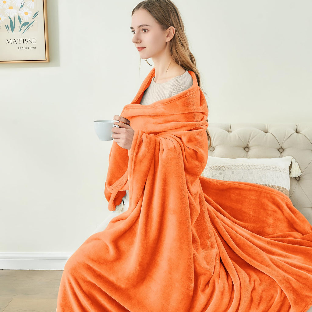 Fleece Blanket Soft Fall Queen Size Bed Blanket Orange 90"x90"