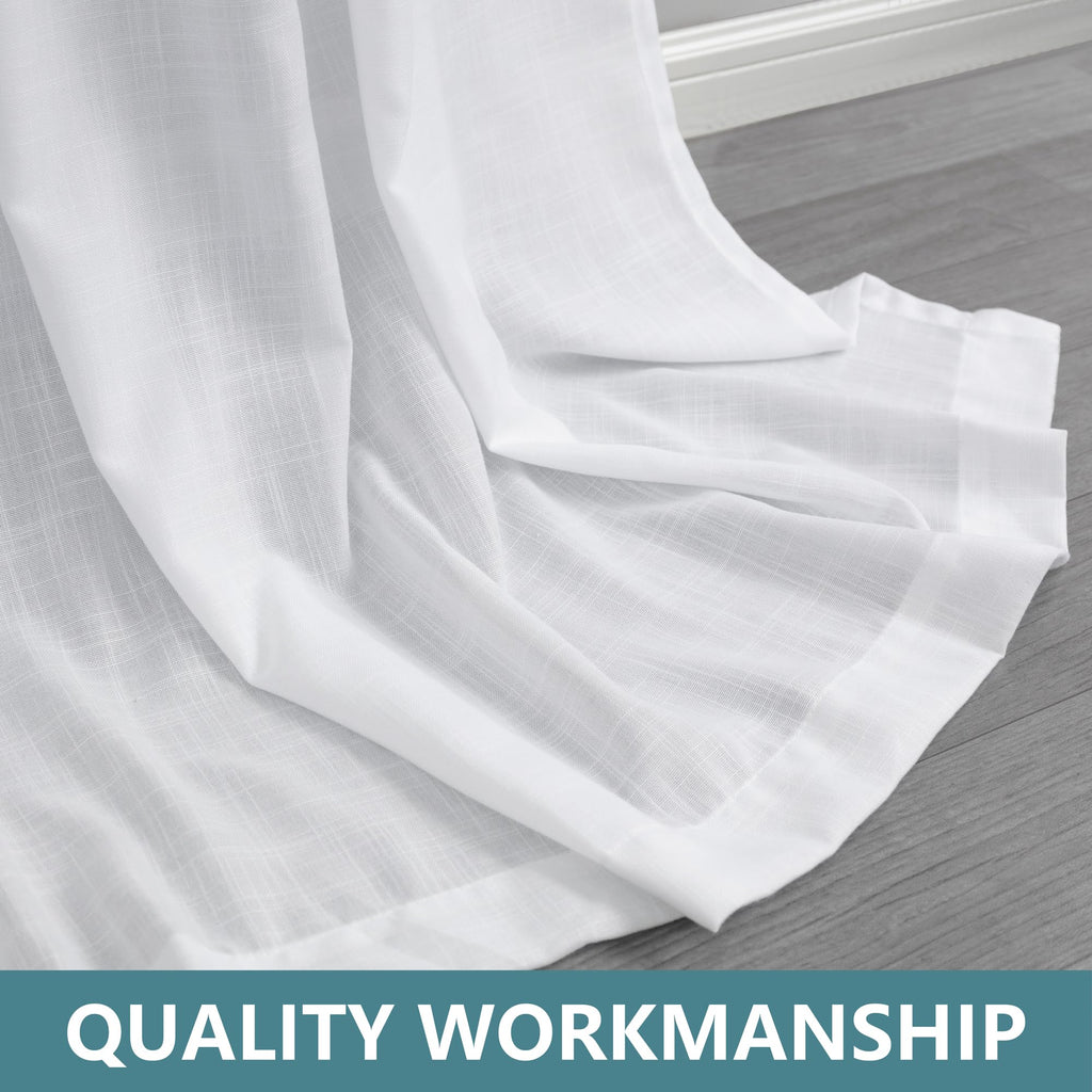 White Curtains 54 Inch Length Farmhouse 2 Panels Tab Top Casual Woven Linen Semi Sheer Short Cafe Tier Curtains Small