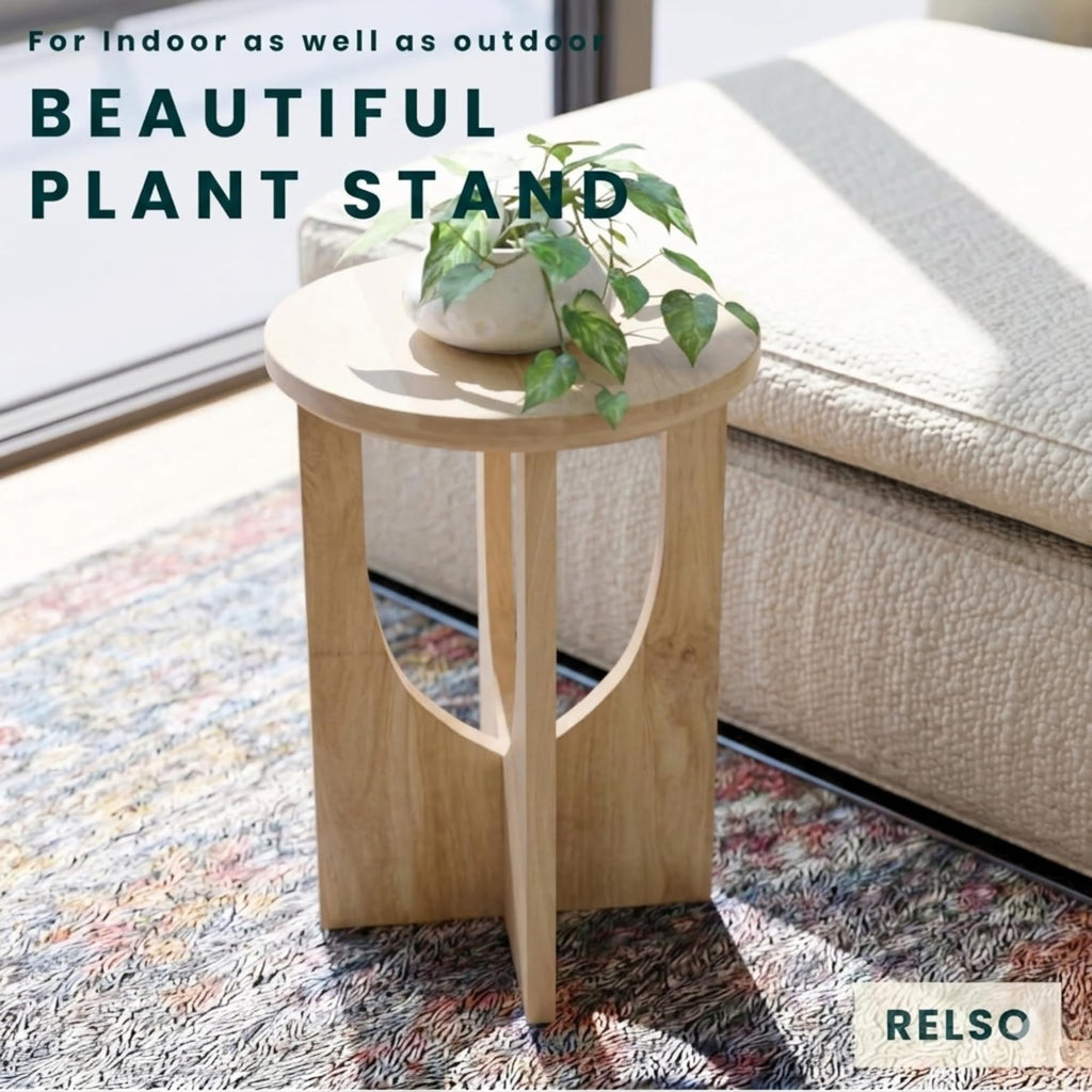 Stupa Solid Wood End Table - 22" Tall Round Side Table, Natural Finish, Handcrafted, Effortless Assembly, Modern