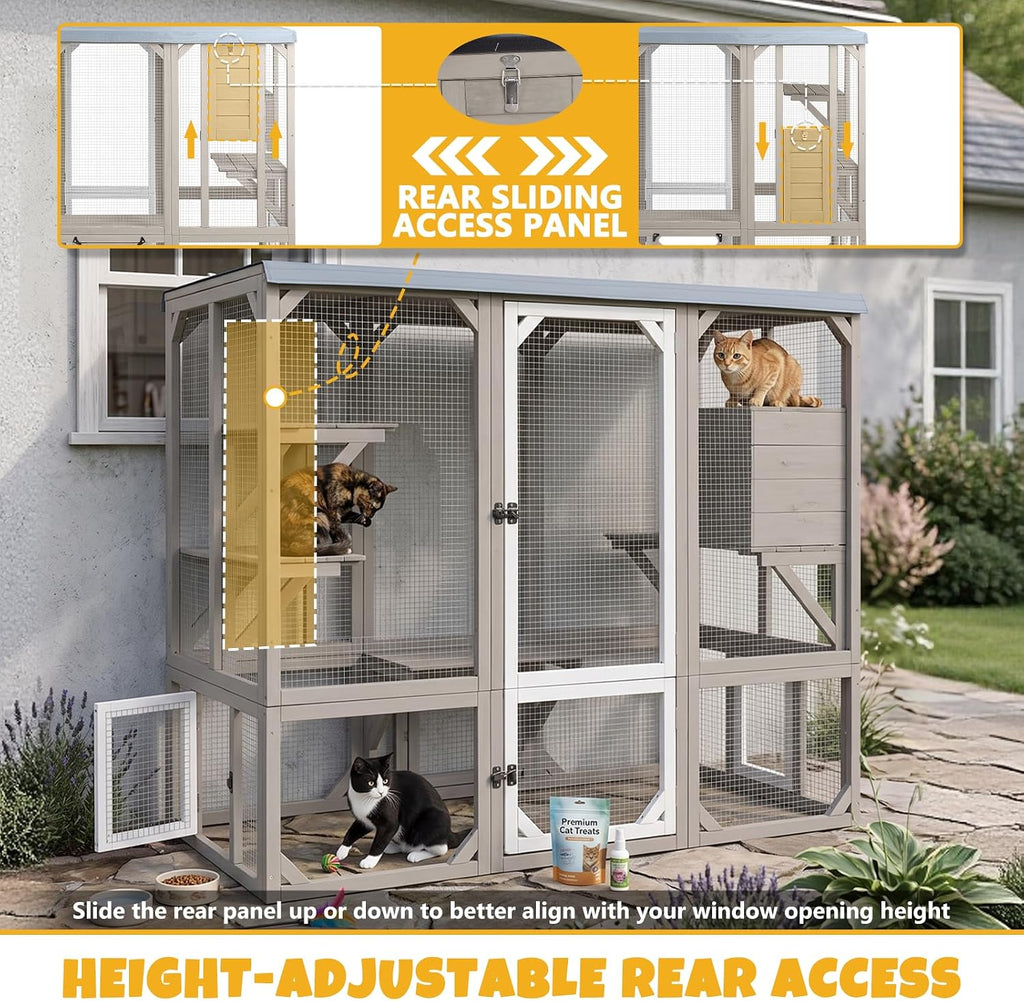 Large Catio Outdoor Cat Enclosure for 1-3 Cats, Multi-Level Wooden