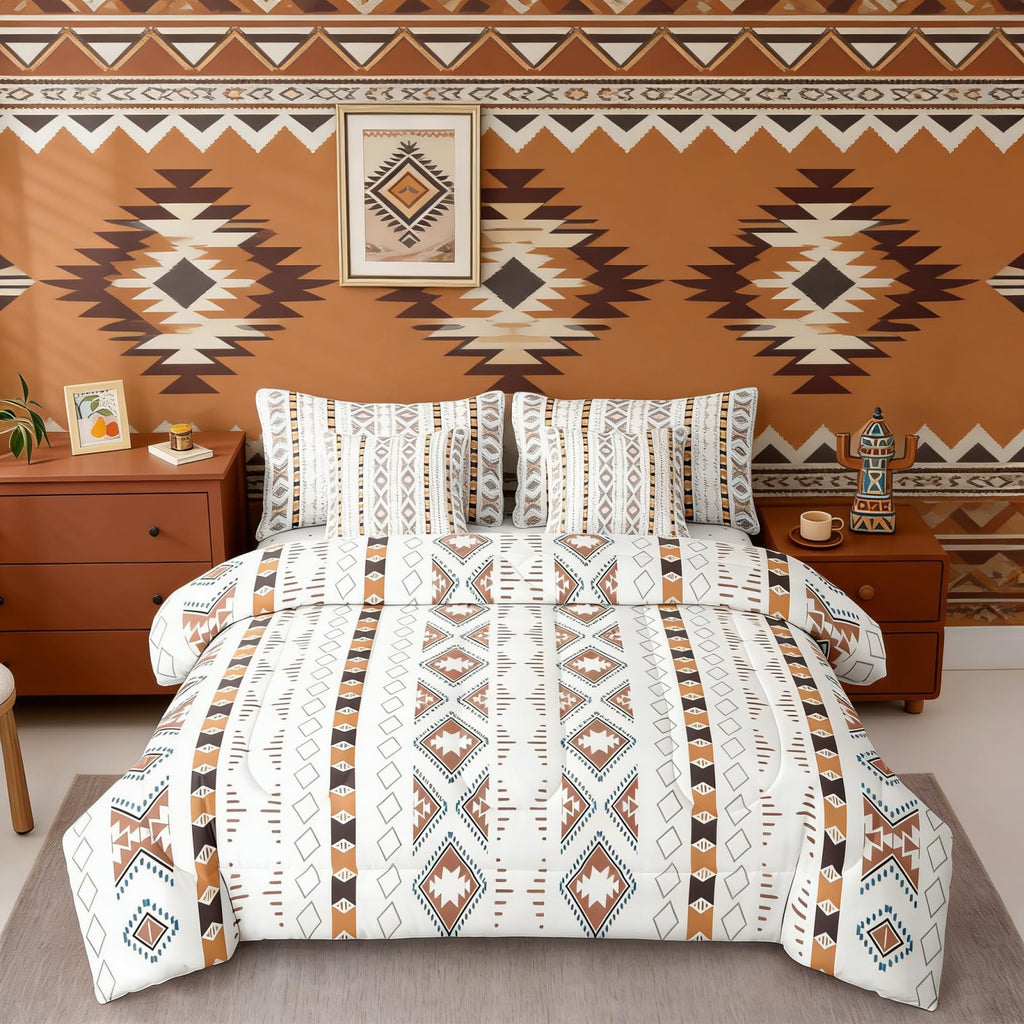 Bohemian Geometric 7 Piece Comforter Set Full Bed in A Bag