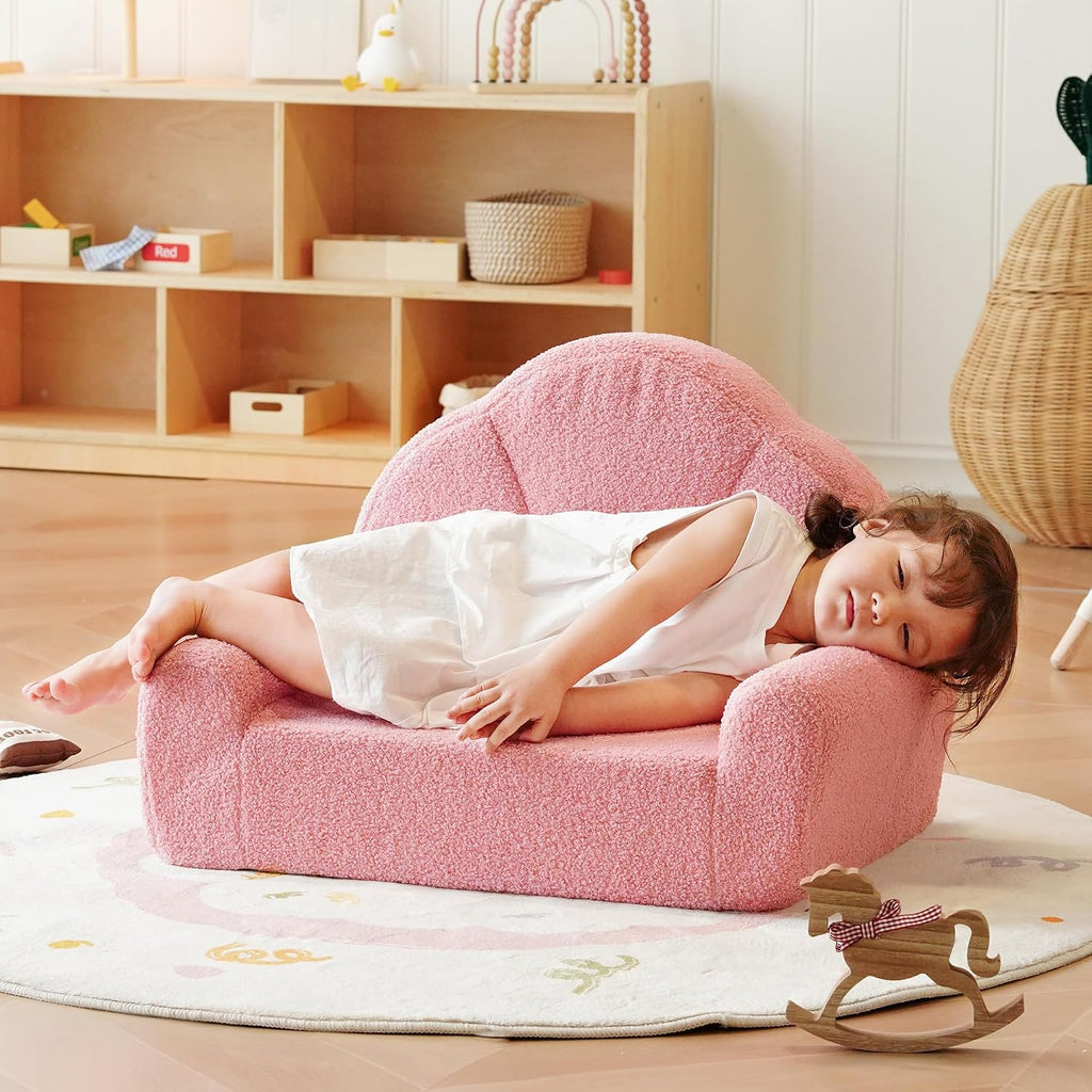 Toddler Chair, Comfy Kids Sofa with Teddy Fleece, High Resilience Sponge, and Hidden Storage Pocket, Toddler Couch