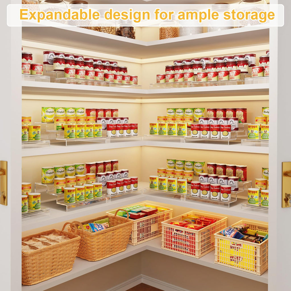 Expandable Clear Acrylic Can Organizer for Pantry, 3-Tier, Holds 24 Cans