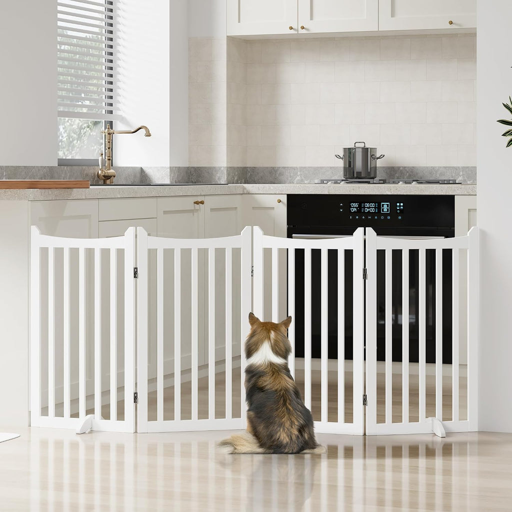 Freestanding Wooden Dog Gate, 36in H 4-Panel Pet Barrier