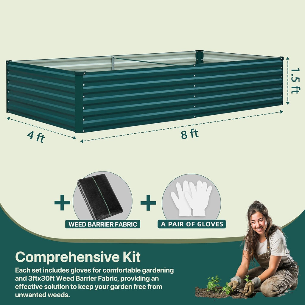 Raised Garden Bed 8×4×1.5FT, Galvanized Raised Garden Beds Outdoor for Vegetables Flowers Herbs, Steel Large Deep