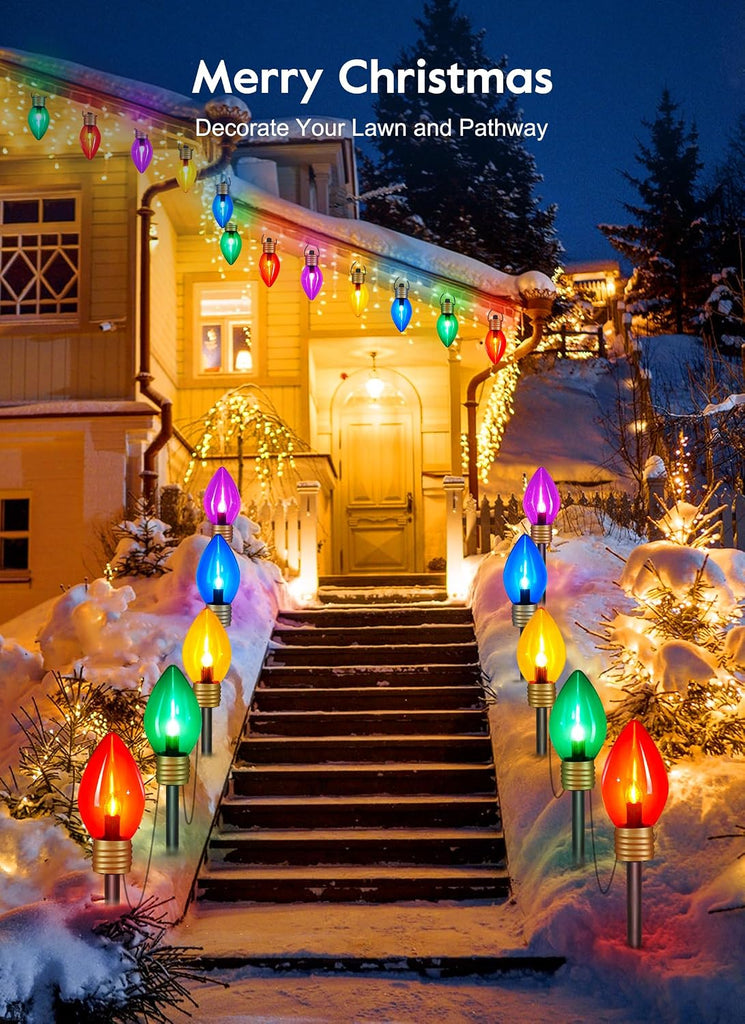Jumbo C9 Christmas Pathway Lights Outdoor, 2 Pack Total 17 Feet 10 LED