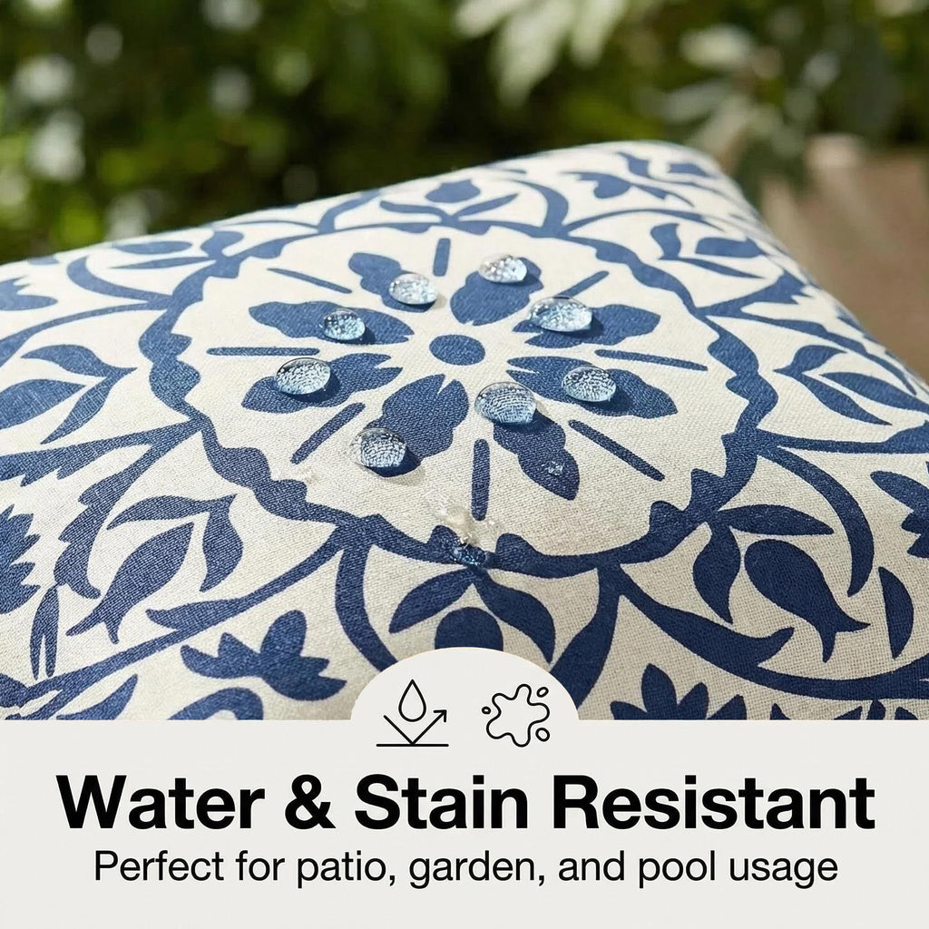 Outdoor Lumbar Pillow 12x20 Inch, Blue Boho Pillows