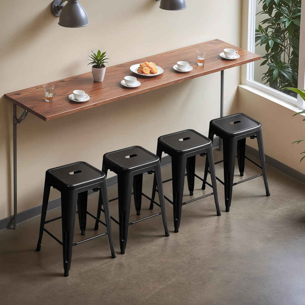 24 Inch Metal Bar Stools Set of 4, Counter Height Bar Stools Height High Backless Stools Industrial Stackable Bar