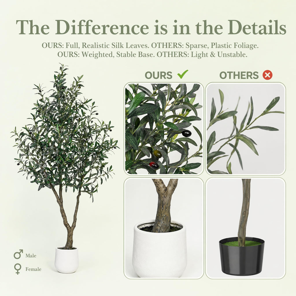 6FT Olive Trees Artificial Indoor, Thick Trunks, White Exquisite Planter, Fake Plants with Realistic Leaves and