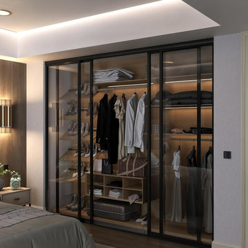 Door55 4 Panel Glass Sliding Closet Doors with Aluminum Frame, Silent Glide Technology, Bedroom Clos