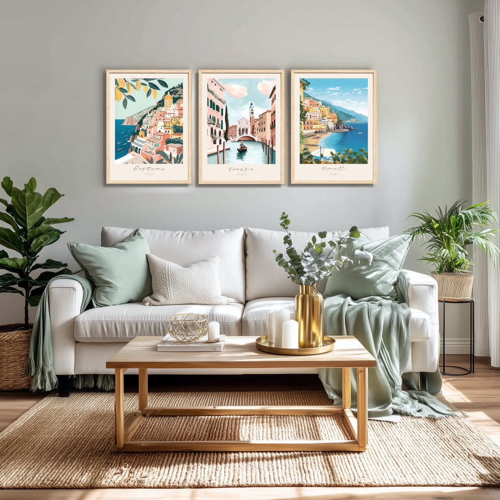 Italy Travel Wall, Amalfi Coast Landscape Wall Decor, Blue Venice Coast Canvas Artwork, Italian Modern City