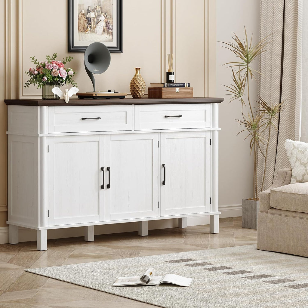 55 Inch Buffet Cabinet with Storage, Farmhouse Sideboard Buffet w/2 Drawers and 3 Doors