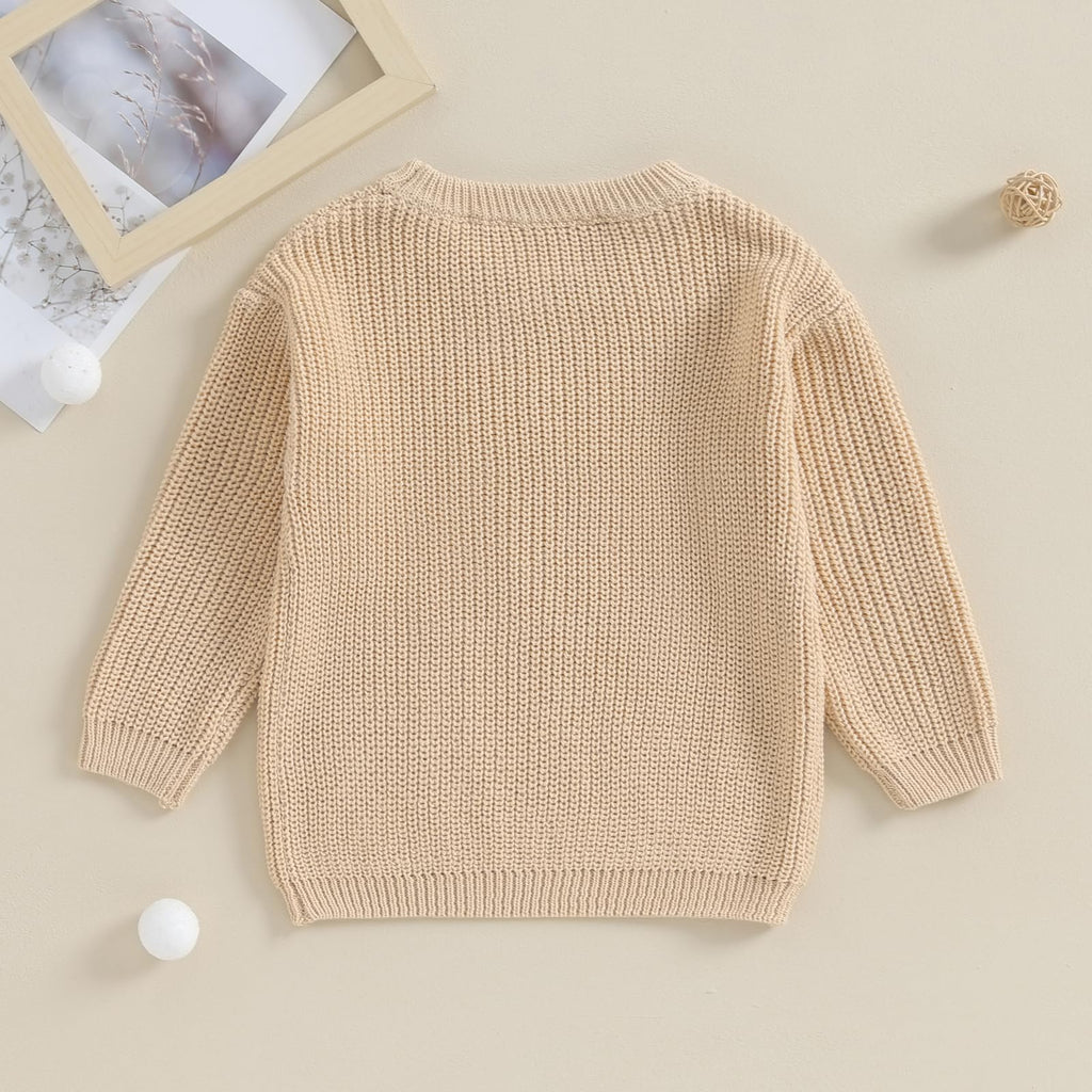 Big Brother Little Brother Matching Outfits Letter Embroidery Knit Sweater Shirt Baby Boy Winter Warm Clothes (Khaki