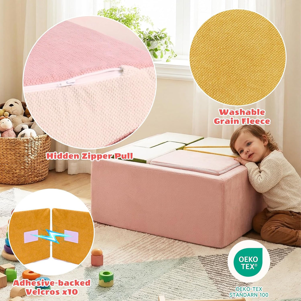 Piece Modular Foam Climbing Blocks for Toddlers with Ball Pit,Pink