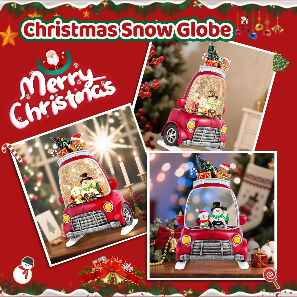 Christmas Snow Globe Lantern with 8 Holiday Music, Christmas Water Snow Globe USB/Battery Powered 6H Timer, Glitter