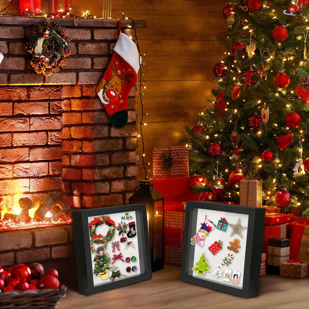 12x12 Shadow Box Frame with Linen Backboard & Real Glass, Wood Display Case, Deep Showcase to Hang The Photos