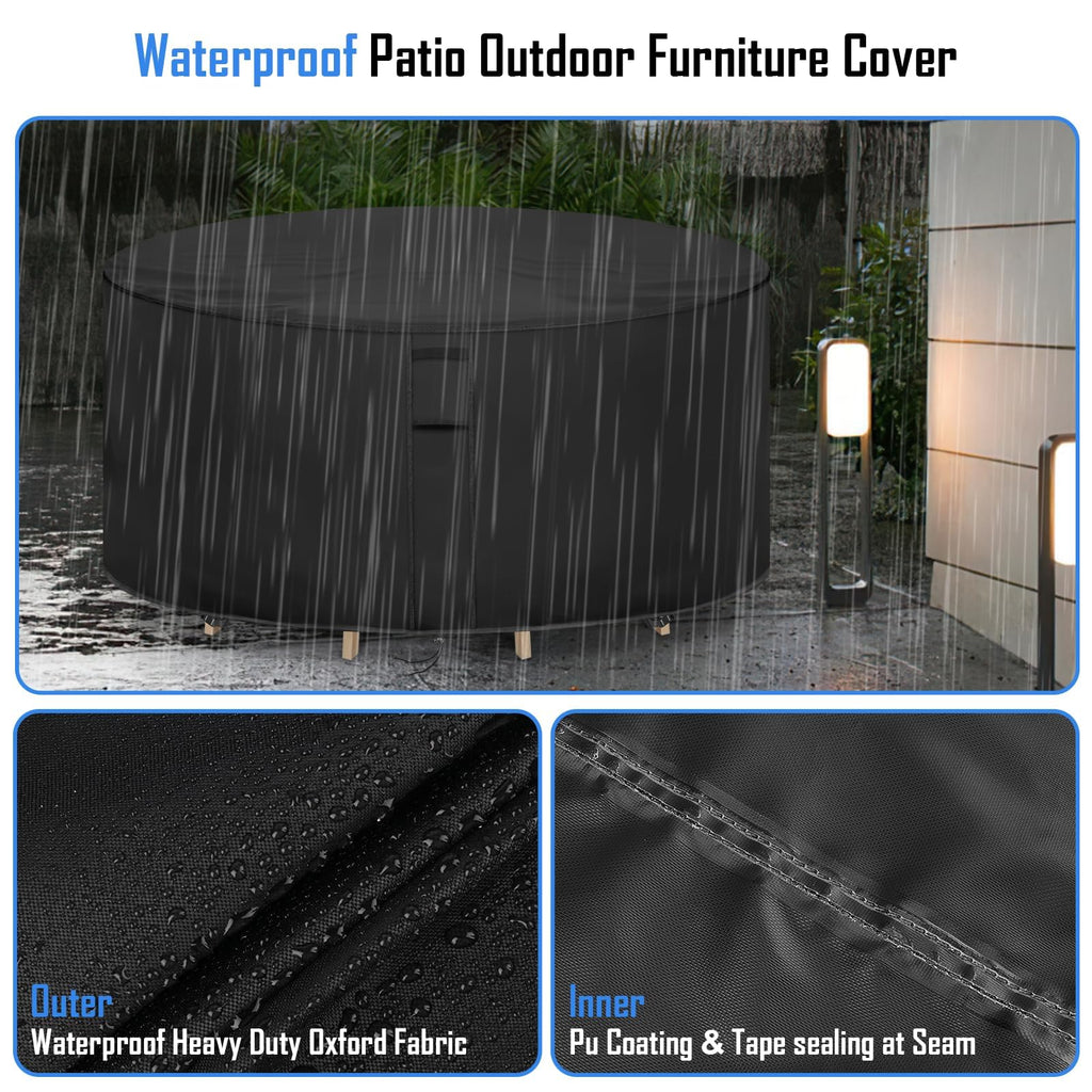 Round Patio Furniture Covers Waterproof, 96" Dia x 48" H