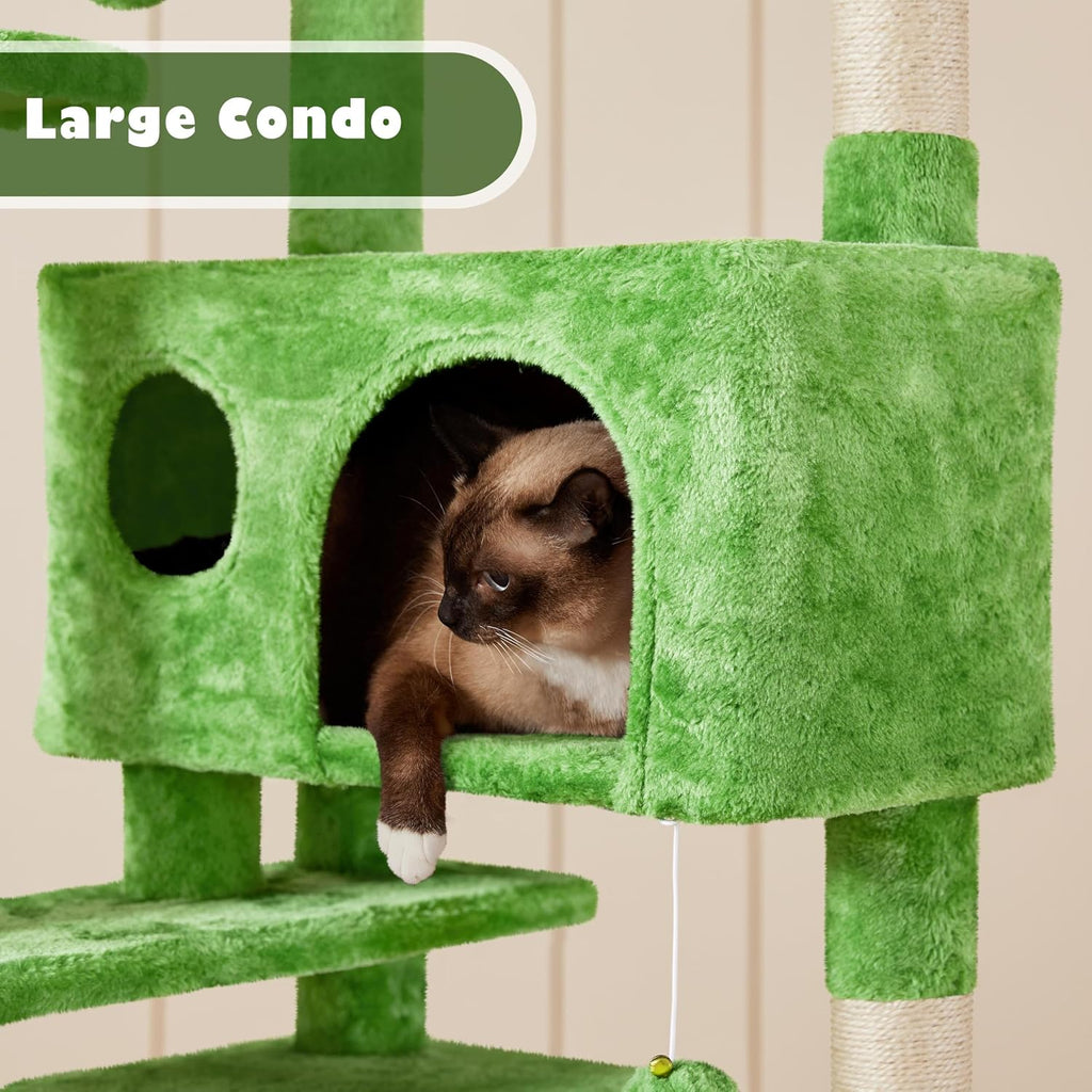 54in Cat Tree Tower, 2 Caves, Kitten-Ear Perch & Scratching Posts