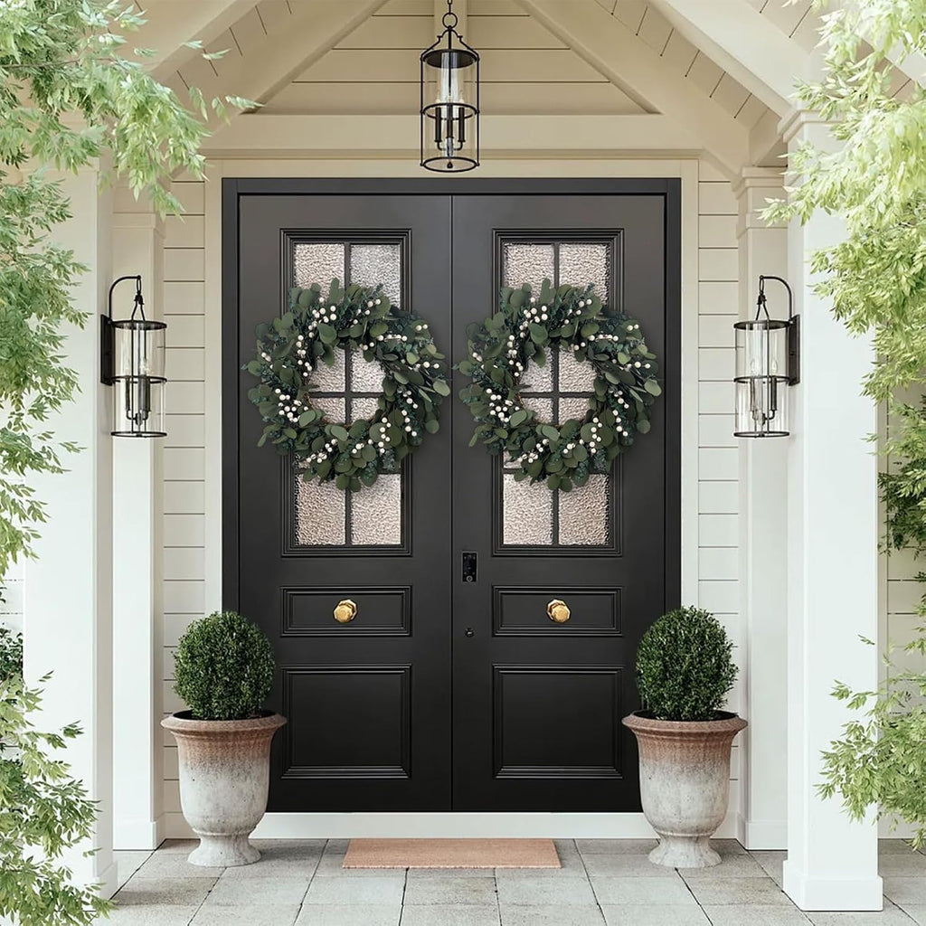 26 Inch Preserved Eucalyptus Wreath for Front Door, Real Touch & Natural Scent Everlasting Greenery, Farmhouse Rustic