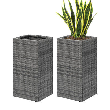 2 Pack Tall Planters for Outdoor Rattan Square Box 12x12x24inch