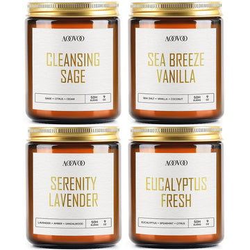 Scented Candles - 4PC Candle Set, 36 oz Soy Candles | Soy Candle Scented, Lavender/Vanilla/Eucalyptus/Sage