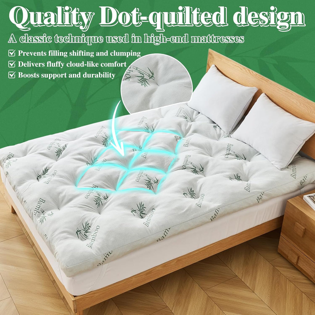4 Inch Memory Foam Mattress Topper Full for Back Pain Relief, Filled with Breathable Gel Memory Foam, Cooling Bamboo