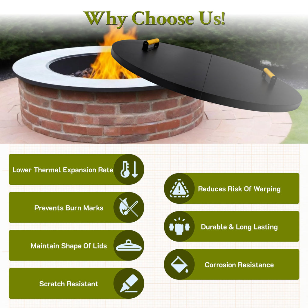 42" Round Fire Pit Lid - Heat Resistant Fire Pit Cover Lid