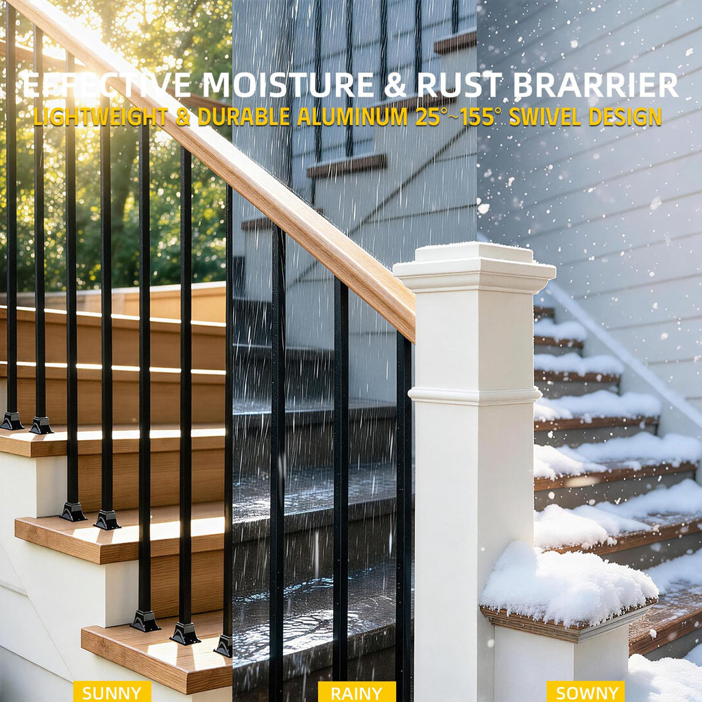 Balusters Swivel Shoes - Stair Swivel Shoe for Staircase Interior with Screws for 1/2 Inch Square Balusters, Aluminum