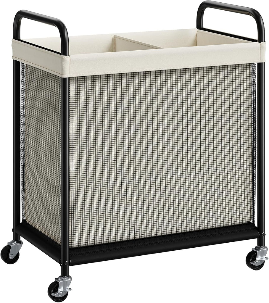 Laundry Hamper 2 Section, 100L Rolling Laundry Sorter with Wheels | Removable Washable Liner Bags, Sturdy Steel Frame