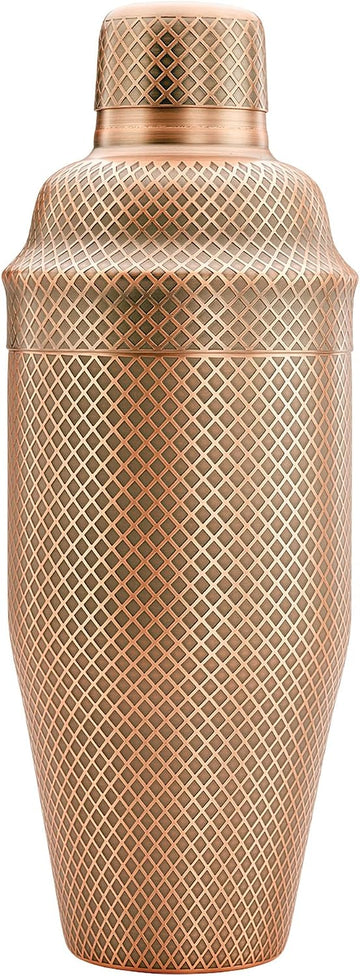 3-Piece Diamond Lattice Etch Japanese Cocktail Shaker Set (24 Oz/700ml), Antique Copper