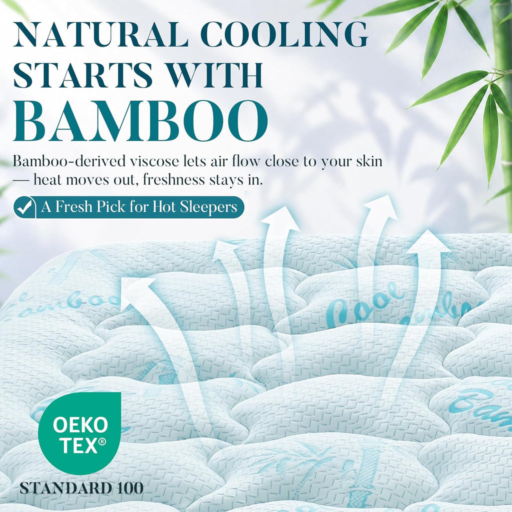 Queen Mattress Topper, Cooling Gel Memory Foam Topper for Hot Sleepers | Bamboo-Derived Breathable Fabric, Soft