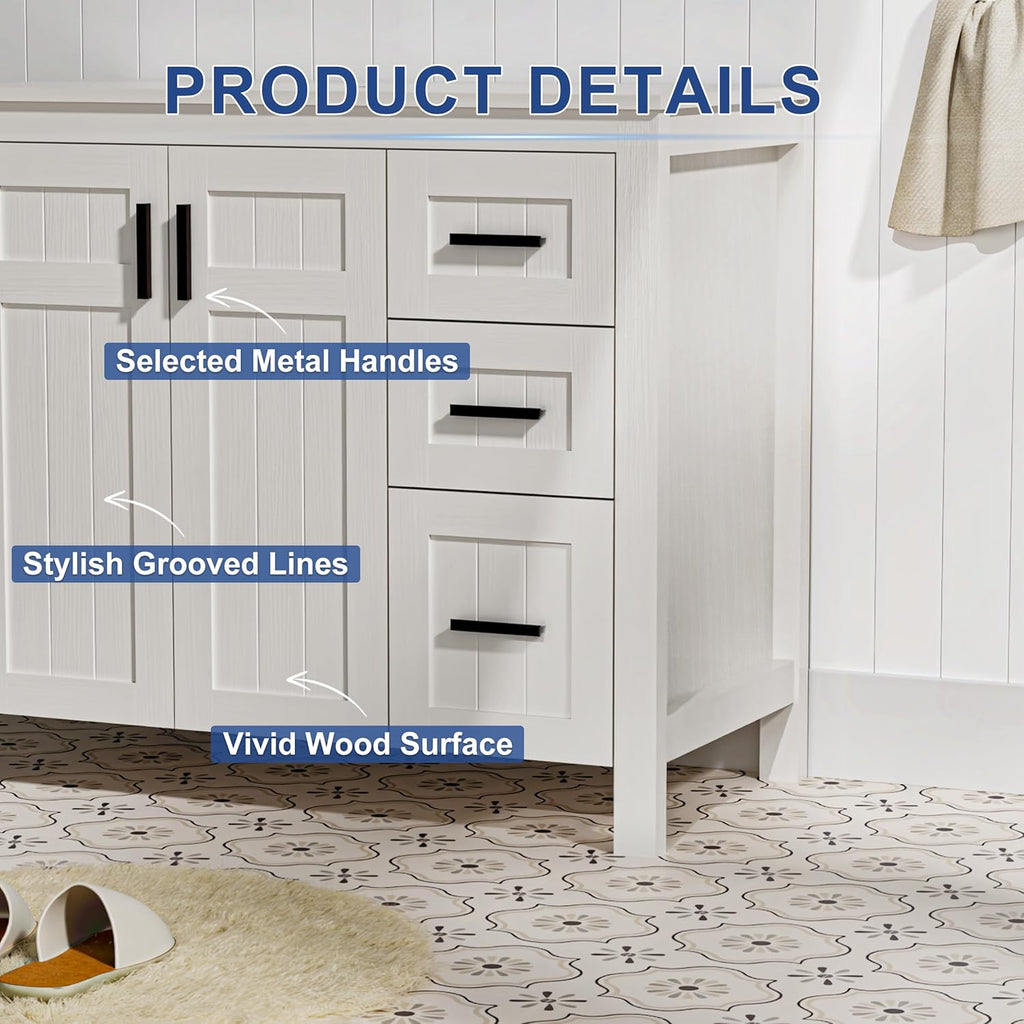 36" Modern Freestanding Bathroom Vanity with Sink - Grooved Cabinet with Soft-Close Doors & Drawers