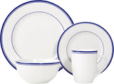 16-Piece Cafe Stripe Dinnerware Set, Microwave and Dishwasher Safe, Plates, Bowls, Mugs, Service for 4, Blue