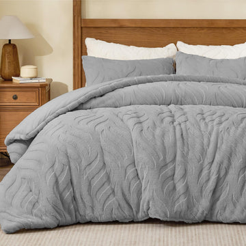 Fluffy Faux Fur Comforter Set, Fuzzy Bedding Set, Light Grey