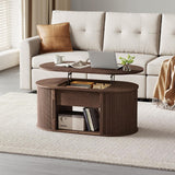 Lift Top Coffee Table, Oval Fluted Coffee Table with Storage
