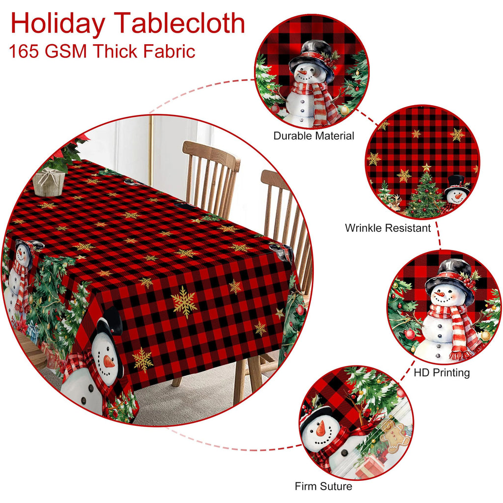 Round Christmas Tablecloth 70 Inch, Snowman Table Cloth Red Xmas Indoor Decorations Party