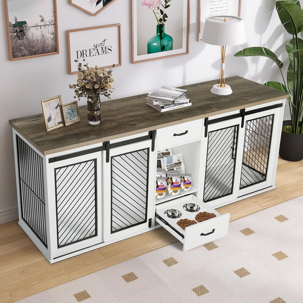 XXL Heavy Duty Wooden Double Dog Crate Furniture for 2 Dogs Divided