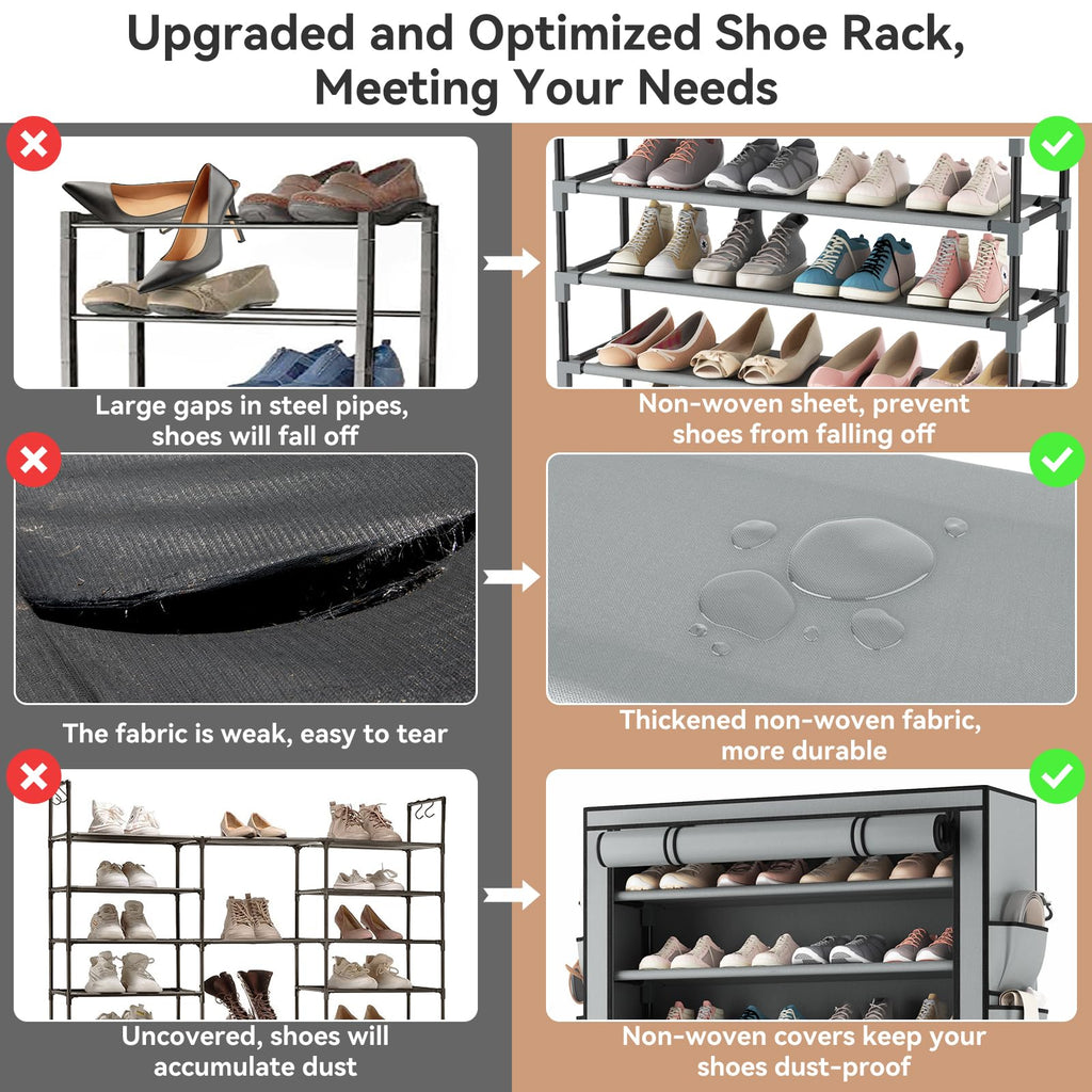 Shoe Rack with Covers 10 Tier Tall Shoe Rack Organizer Large Capacity Shoe Shelf Storage 40 Pairs Space Saving Free