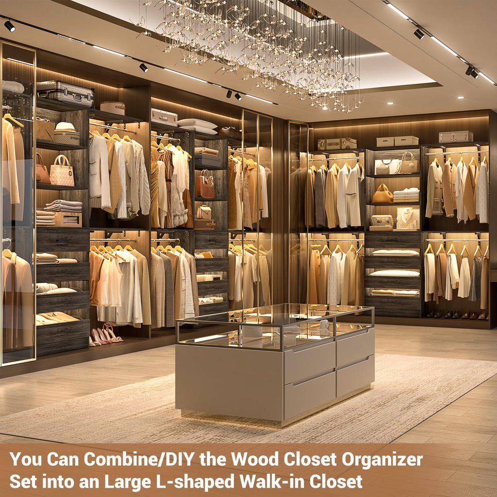 Closet System with 4 Drawers, 8FT Wood Closet Organizer System