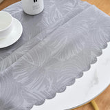Jacquard Round Tablecloth 60 Inch Grey Table cloth Leaves Pattern Scalloped Edge Silky Soft Waterpro