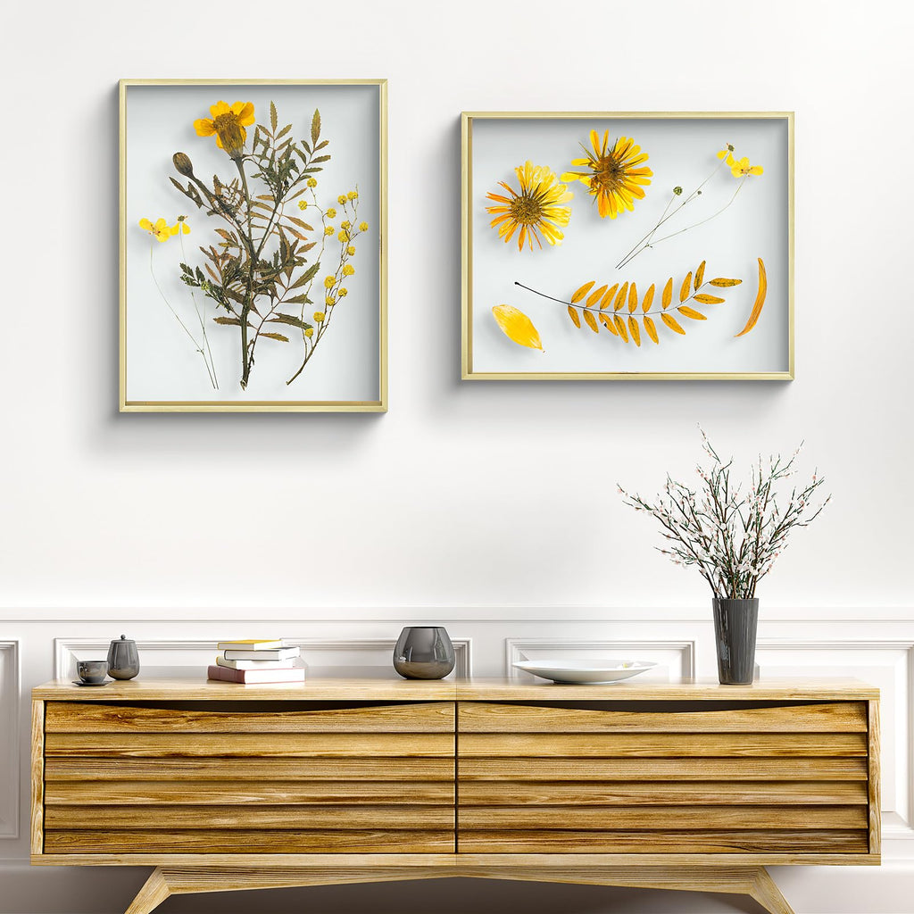 2 Pack 16x20 Gold Metal Floating Picture Frame Real Glass