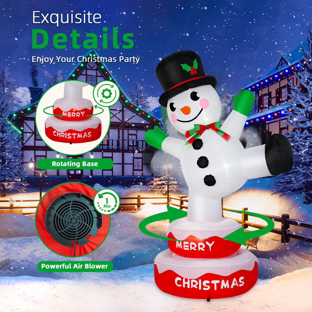 6FT Christmas Rotating Snowman Inflatables Outdoor Decorations, Snowman Inflatable Stands on Donut Base Xmas Blow Up