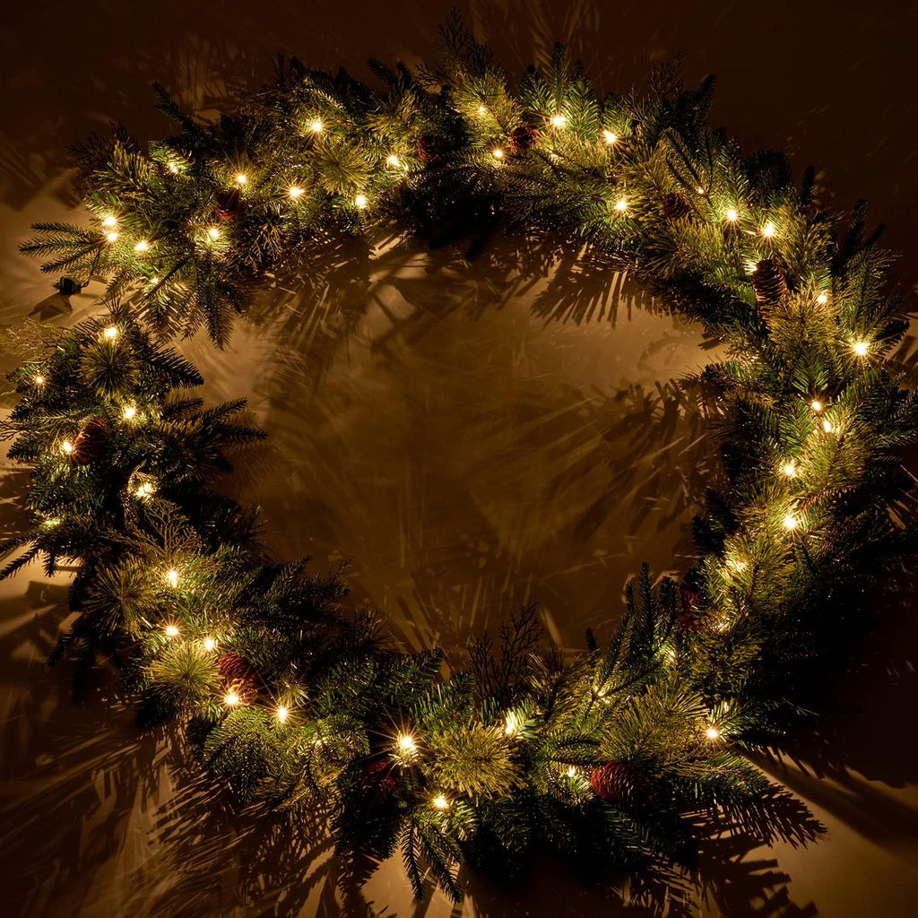 9Ft Pre-lit Christmas Garland with 50 LED Lights Battery Operated,Holiday Decoration Stairs Wall Mantle Door Indoor