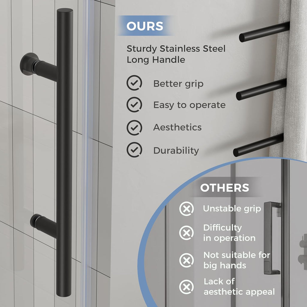 56-60" W x 72" H Frameless Shower Door, SGCC Certified & ANSI Standard Ultra-Clear Tempered Black Shower Door with