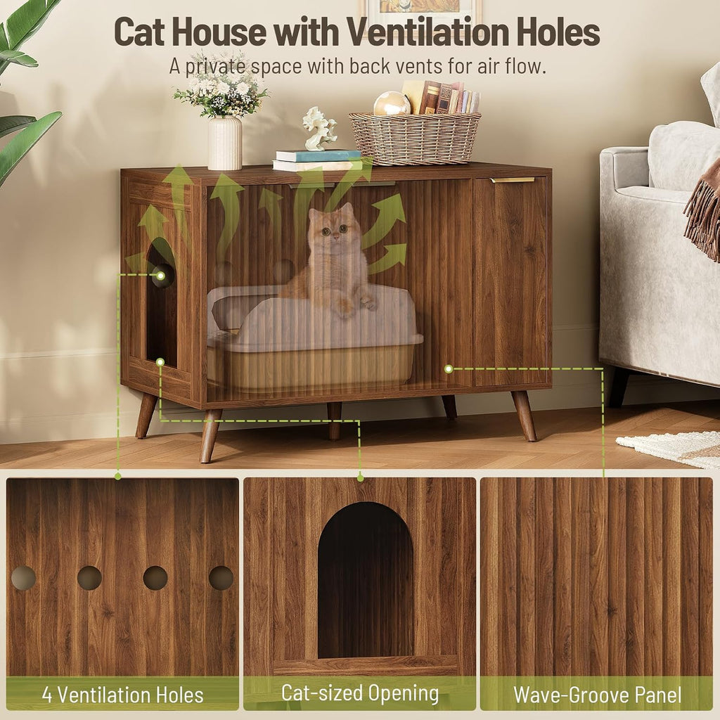 35.4" Cat Litter Box Enclosure with Drawer Storage, Scratch Pad