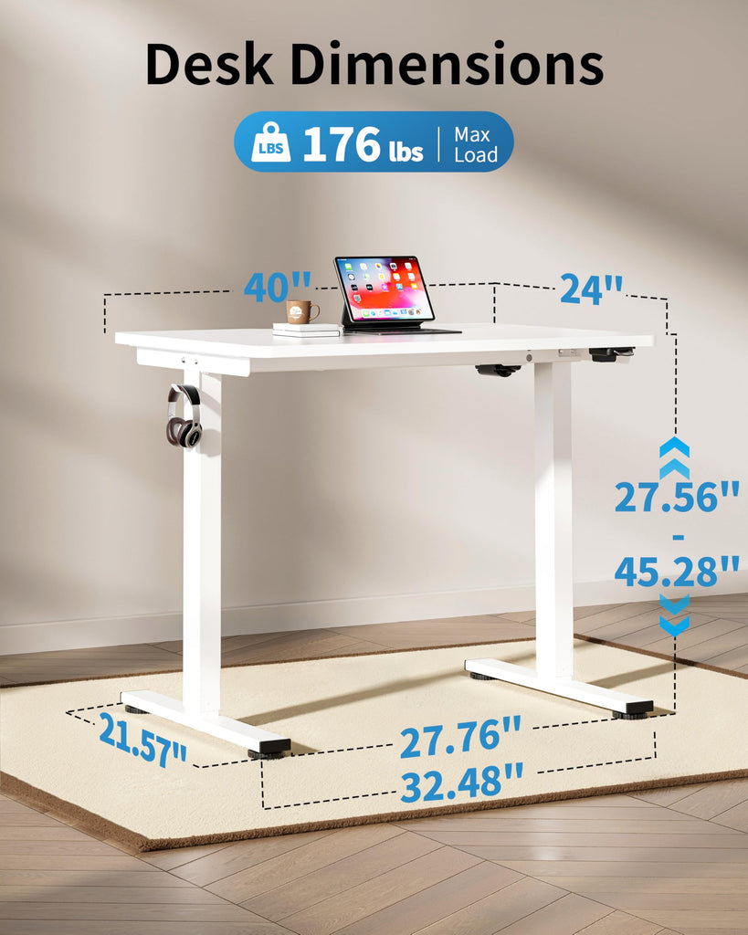 Small Electric Standing Desk, 36" x 24" Whole Piece Height Adjustable Desk, White Sit to Stand Computer Workstation