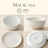 24 Piece Dinnerware Set, Embossed Ceramic Dish Sets Service for 8, Plates and Bowls Set