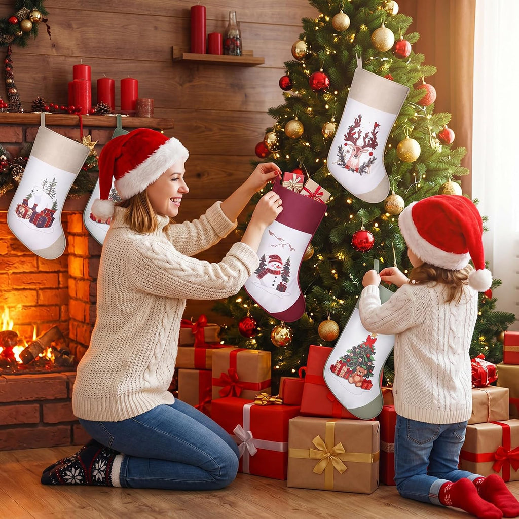 6 Pack Christmas Stockings 18 Inch Hanging Decor